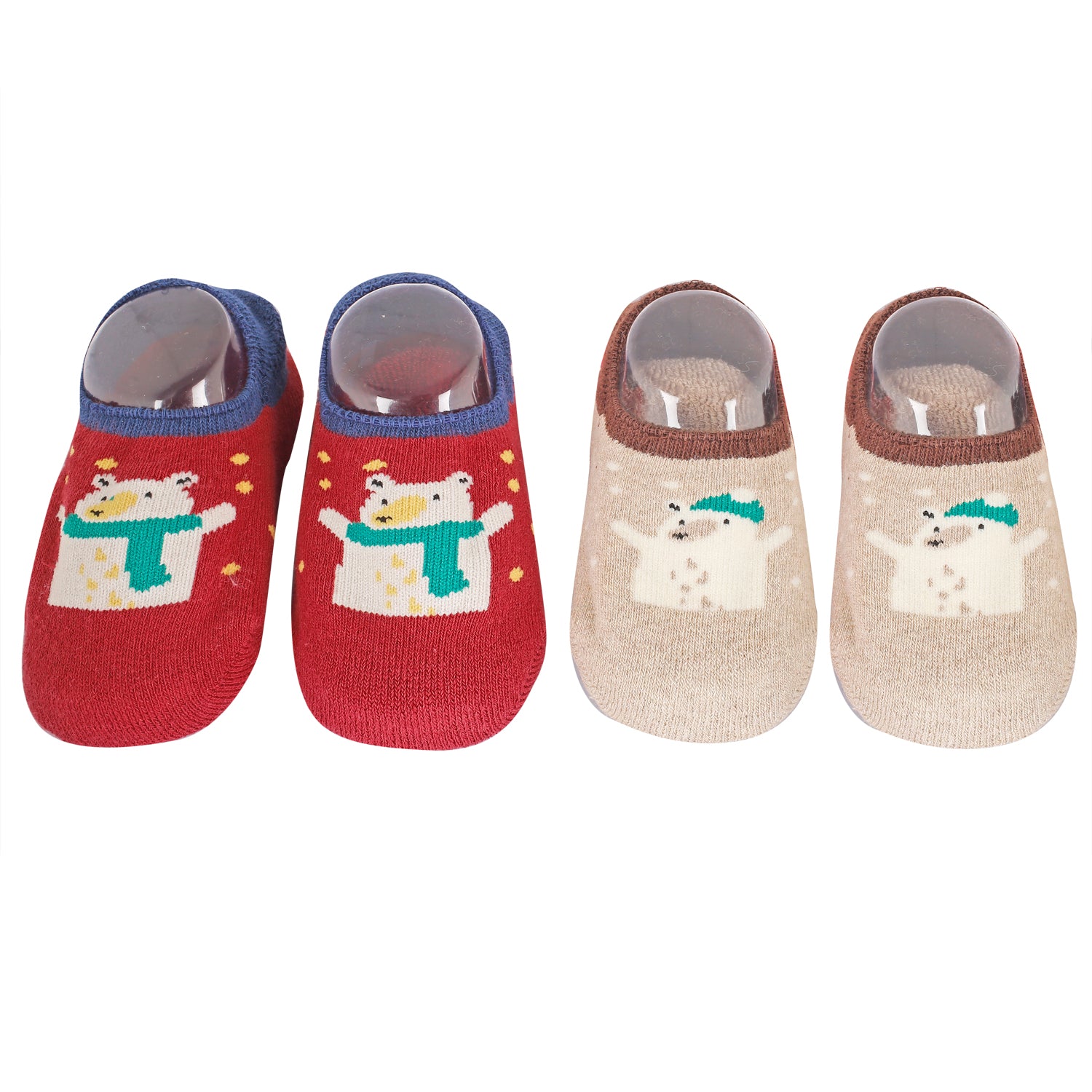 Bear In Snow Red And Beige 2 Pk Socks - Baby Moo