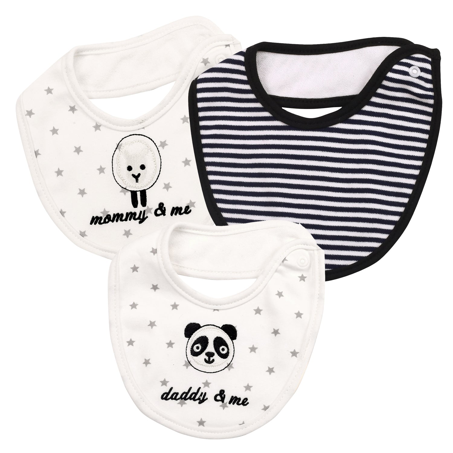 Lion And Panda Baby Black And White 3 Pk Bibs - Baby Moo