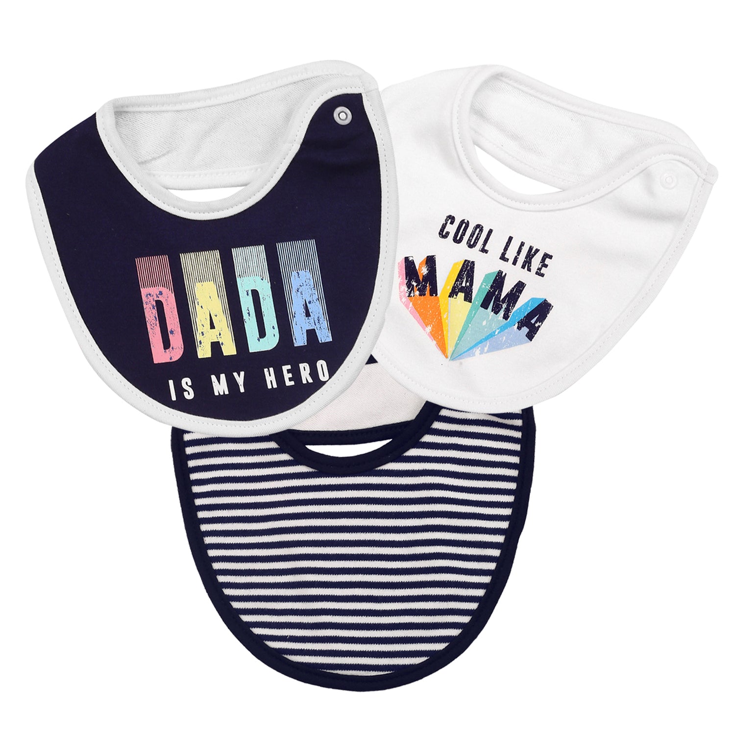 Dada And Mama Are My Heroes Blue And White 3 Pk Bibs - Baby Moo