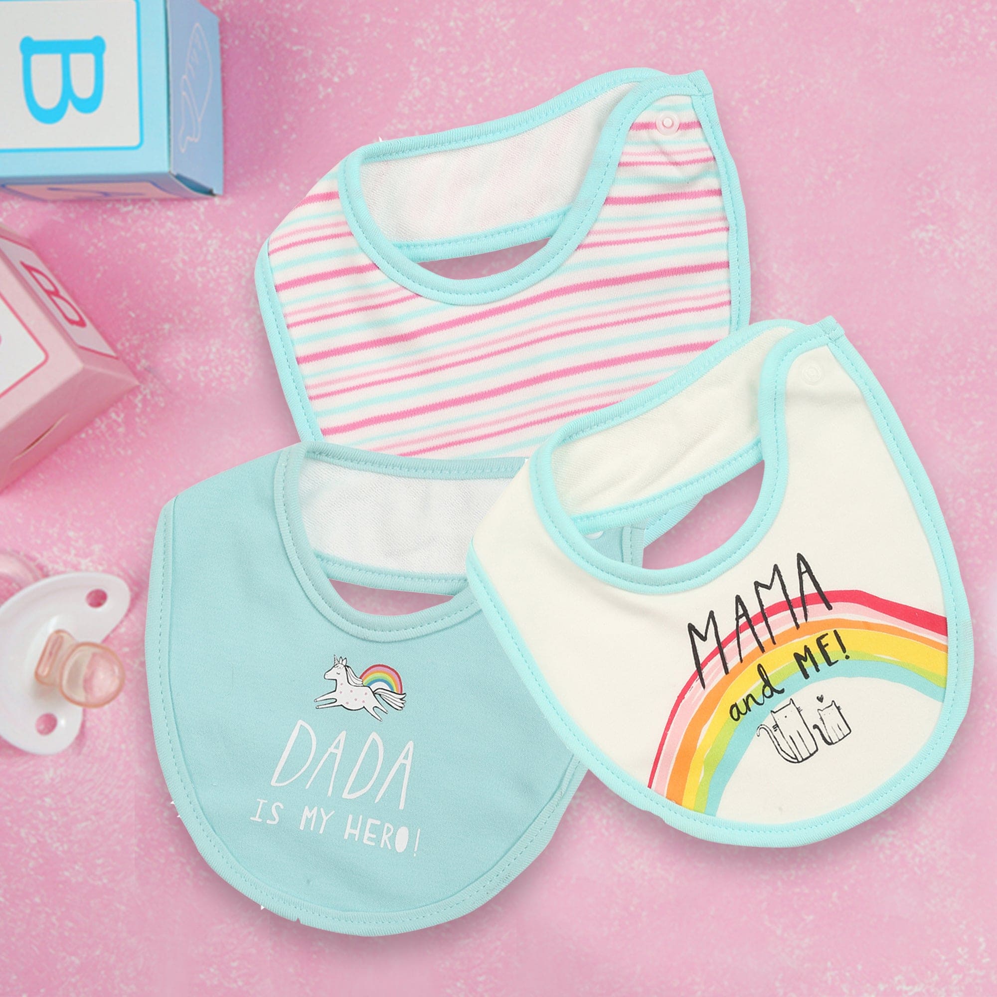 Unicorns And Rainbows Multicolour 3 Pk Bibs - Baby Moo