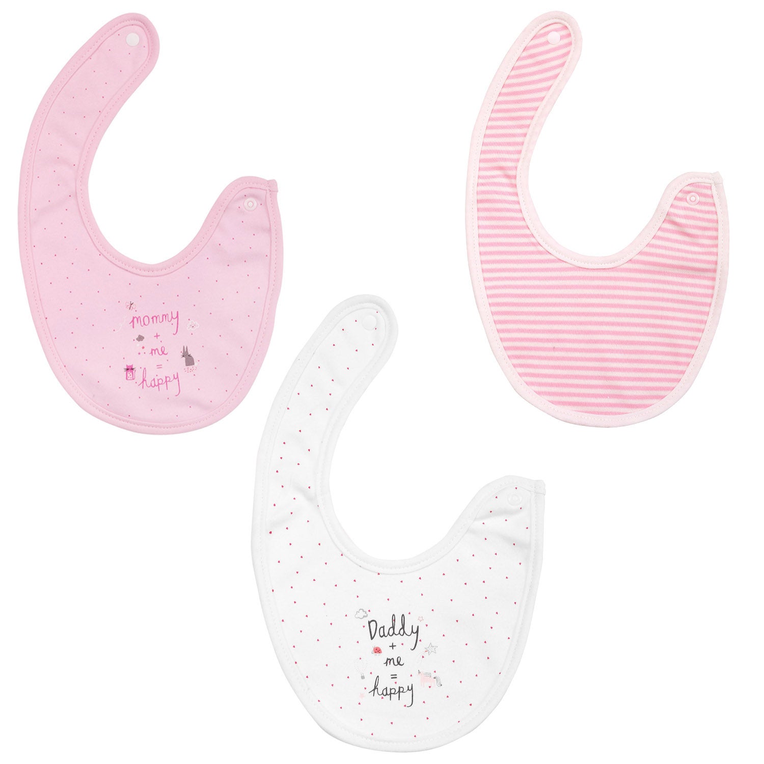 Happy Mommy Daddy Pink 3 Pk Bibs - Baby Moo