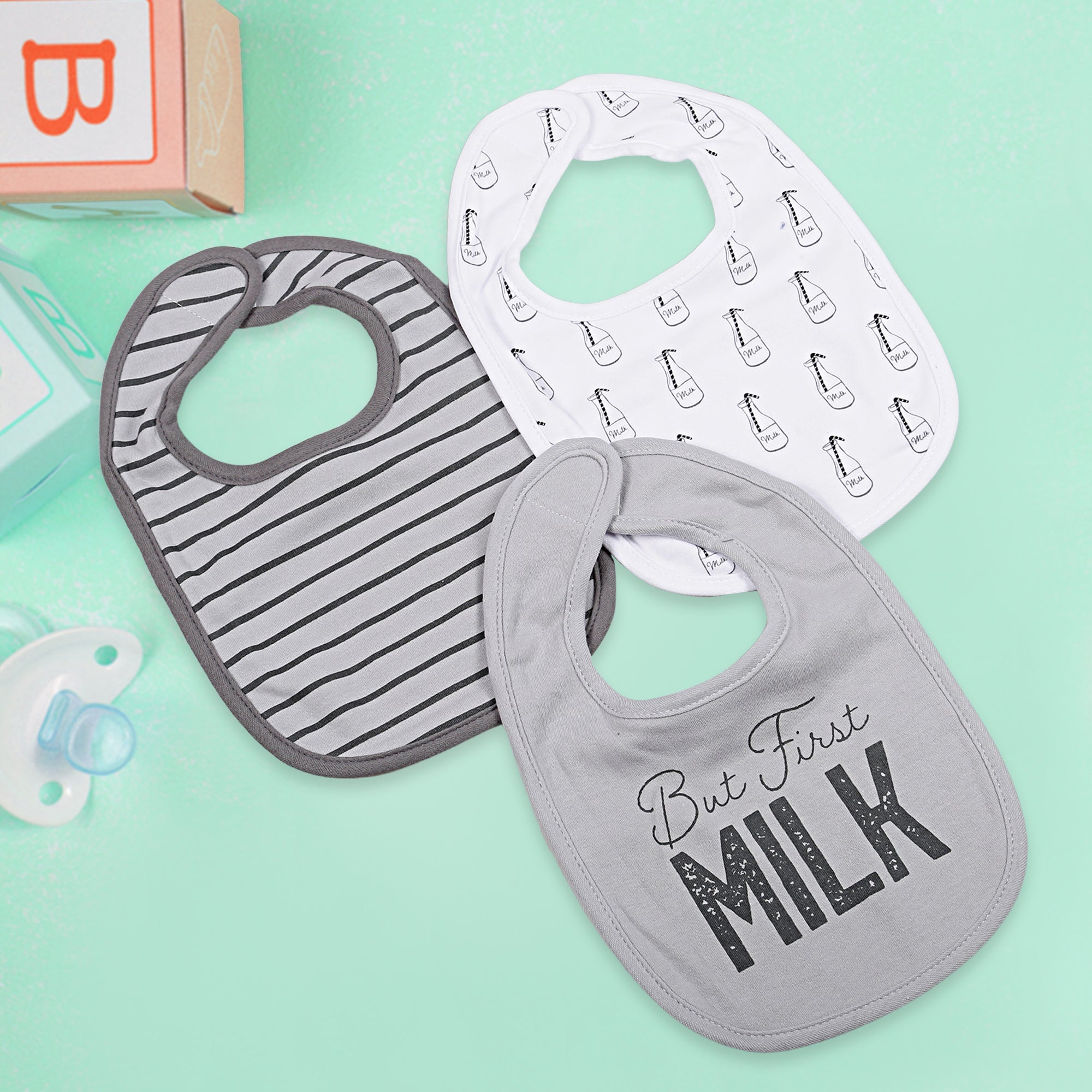 Feeding Bibs Pack Of 3 But First Milk Multicolour - Baby Moo