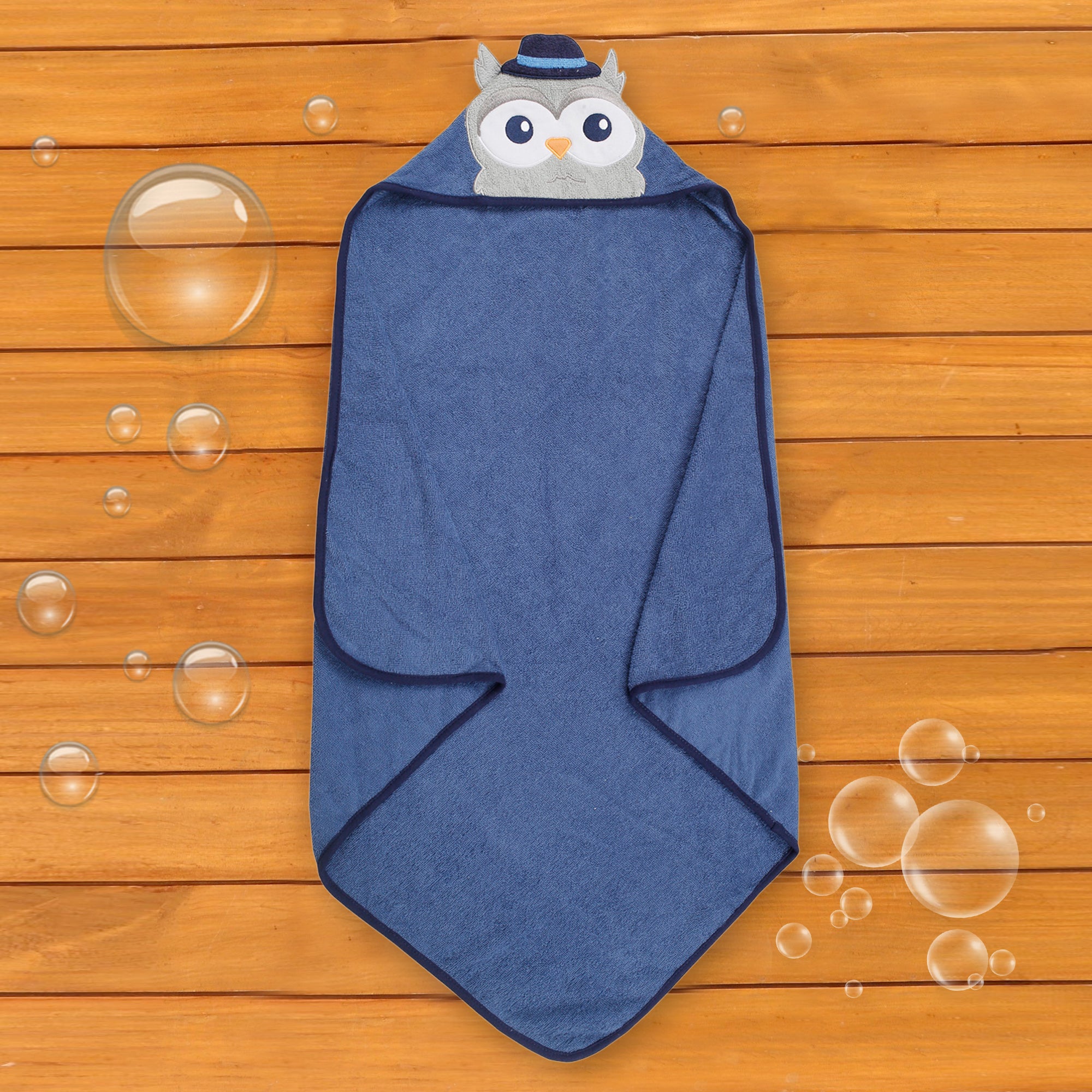 Mr. Owl Blue Hooded Towel - Baby Moo