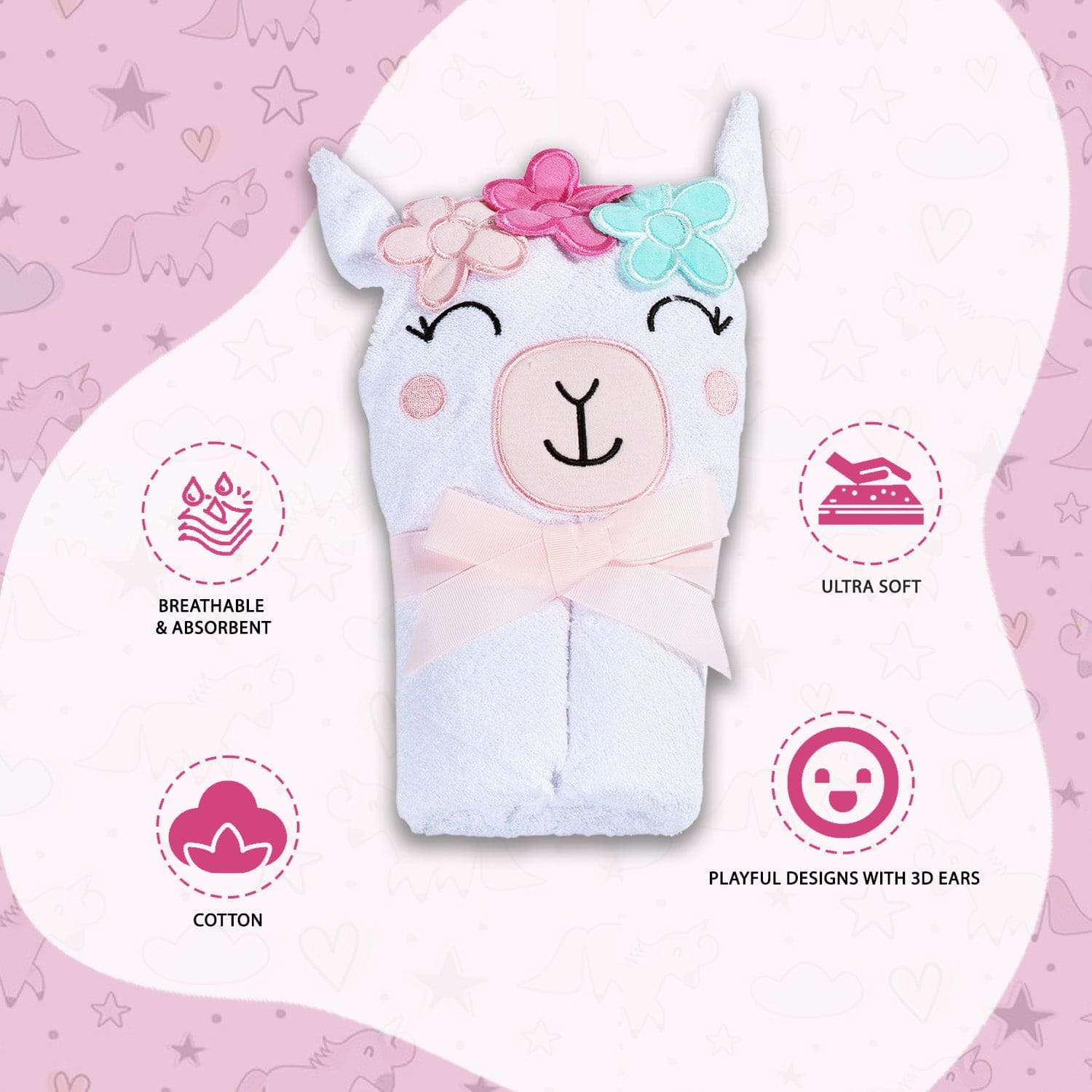 Baby Moo Garland Princess Llama Premium Hooded Towel - White - Baby Moo