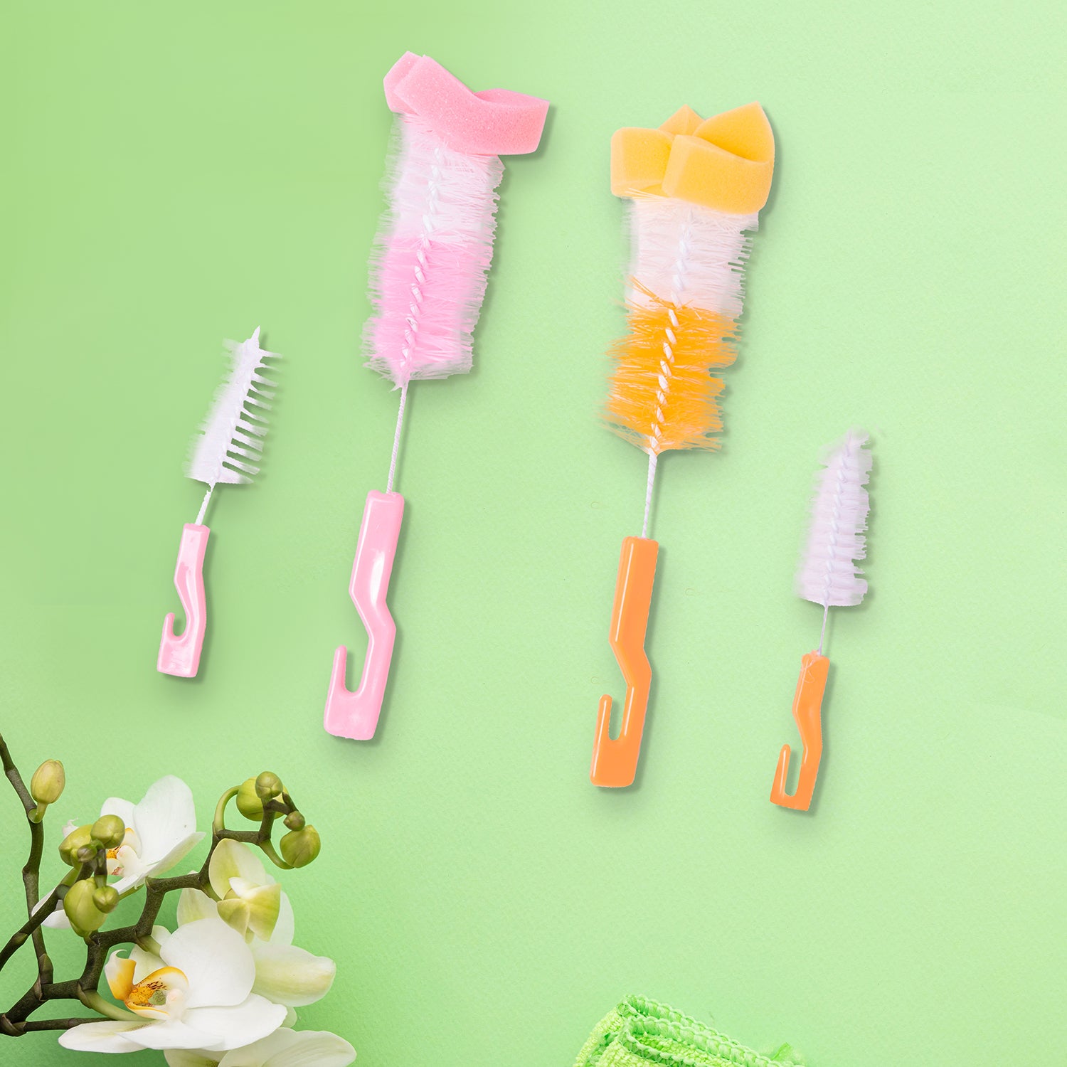 Twist And Turn Pink And Orange 2 Bottle And 2 Nipple Cleaning Brush Set of 4 - Baby Moo