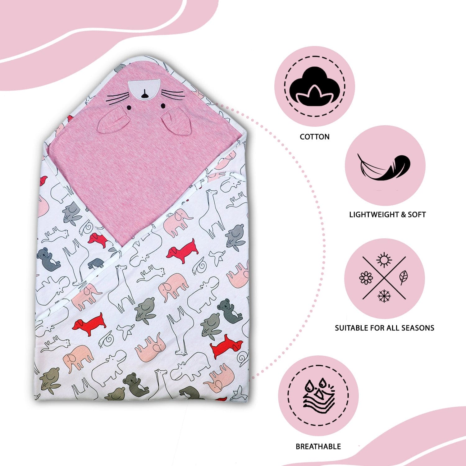 Baby Moo 3D Ear Cat Soft Reversible Wrapper - Pink - Baby Moo