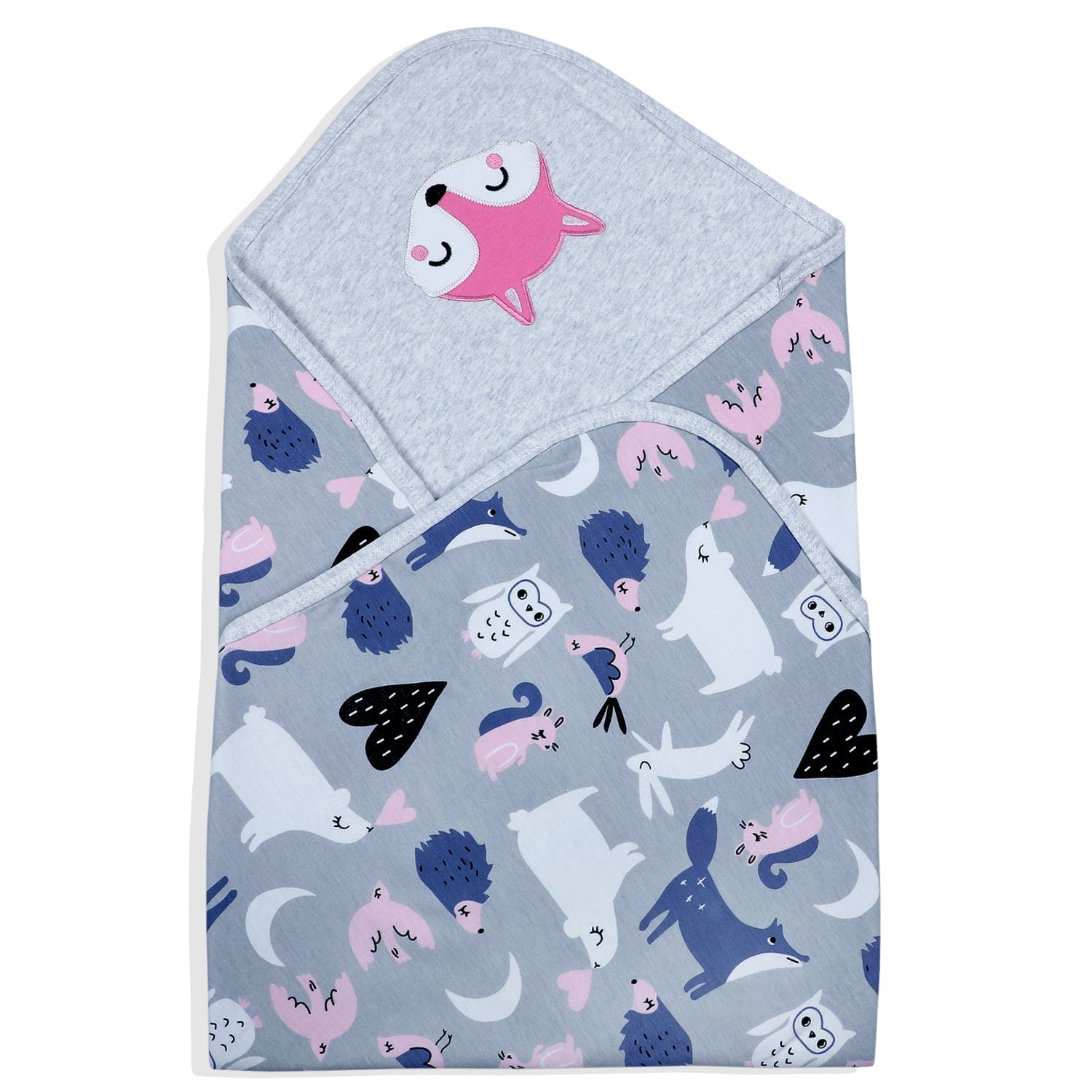 Baby Moo Sleepy Fox Soft Reversible Wrapper - Grey - Baby Moo