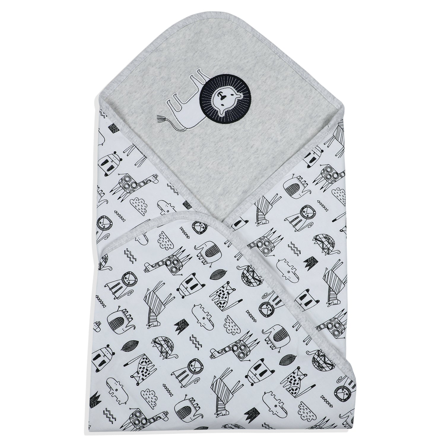 Baby Moo King Lion Soft Reversible Wrapper - Grey - Baby Moo