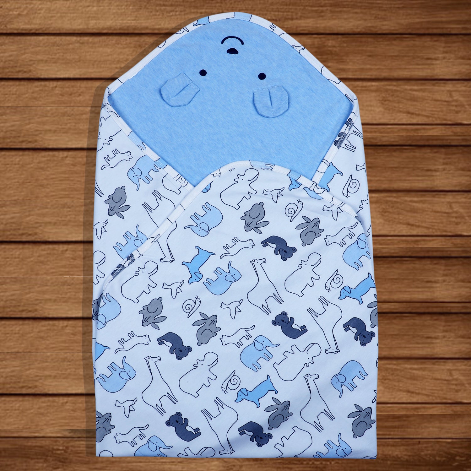 Baby Moo 3D Ear Puppy Soft Reversible Wrapper - Blue