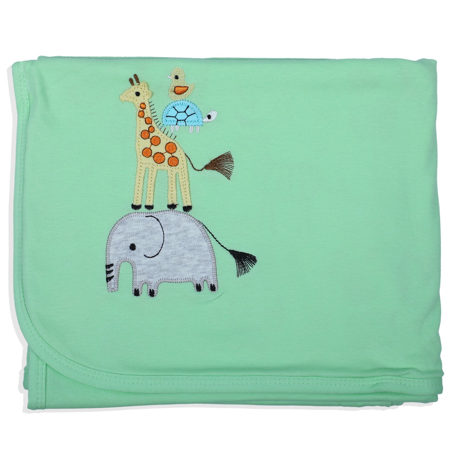 Baby Moo Animal Embroidery Soft Reversible Wrapper - Green - Baby Moo