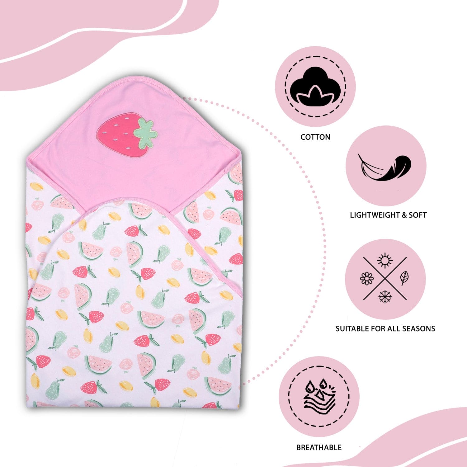 Baby Moo Strawberry Watermelon Soft Reversible Wrapper - Pink - Baby Moo