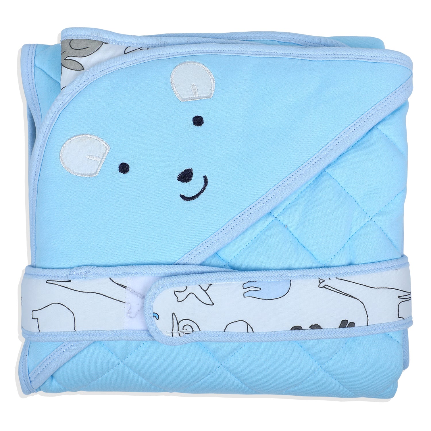 Baby Moo Mr Bear Warm Hooded Quilted Wrapper - Blue - Baby Moo
