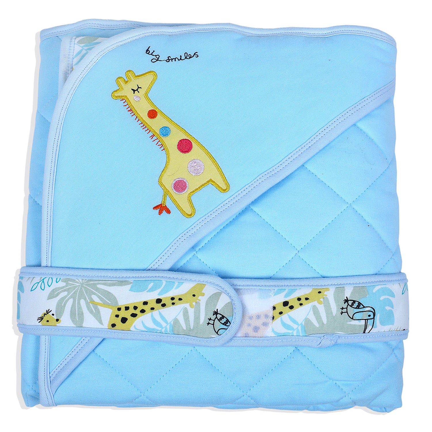 Baby Moo Giraffe Warm Hooded Quilted Wrapper - Blue