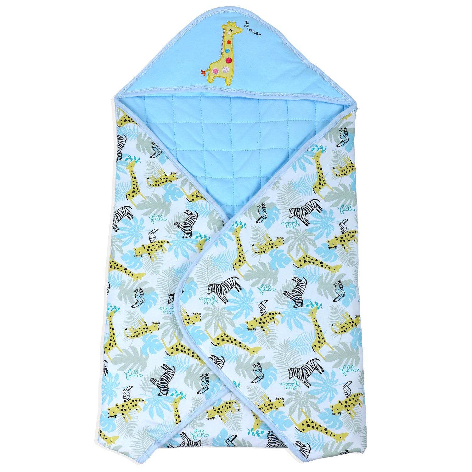 Baby Moo Giraffe Warm Hooded Quilted Wrapper - Blue - Baby Moo