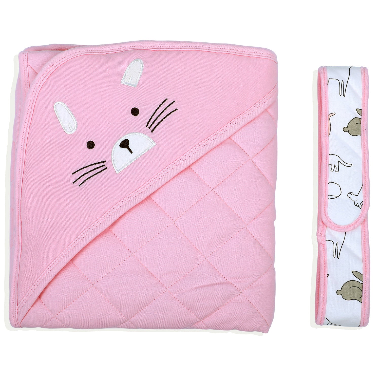 Baby Moo Kitty Warm Hooded Quilted Wrapper - Pink