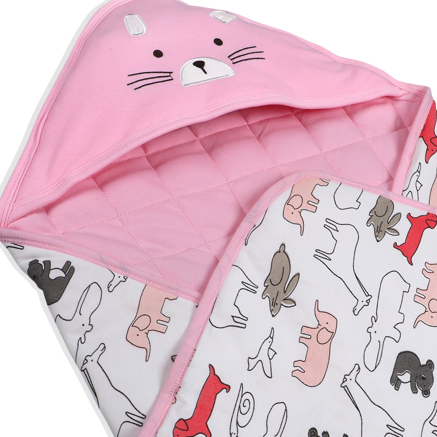 Baby Moo Kitty Warm Hooded Quilted Wrapper - Pink - Baby Moo