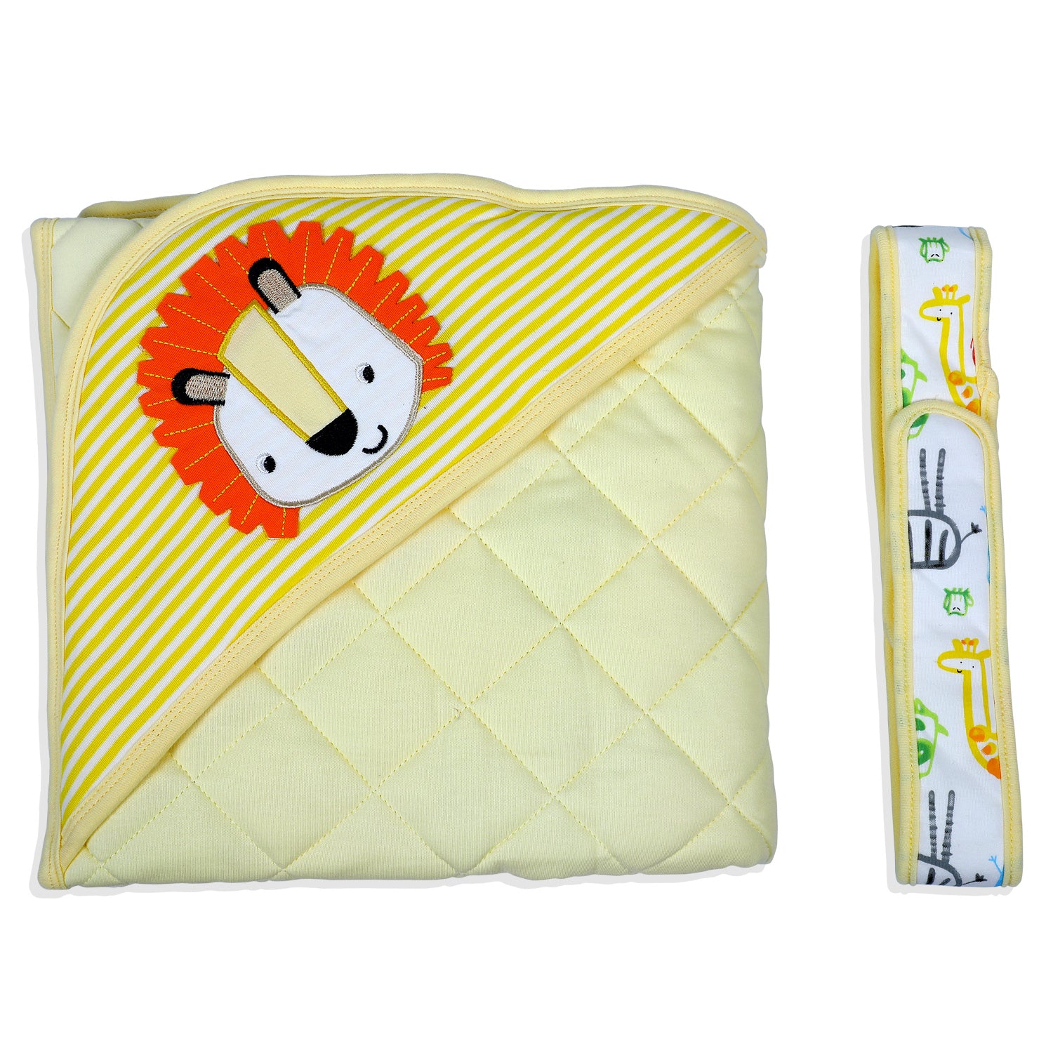 Baby Moo Roaring Lion Warm Hooded Quilted Wrapper - Yellow