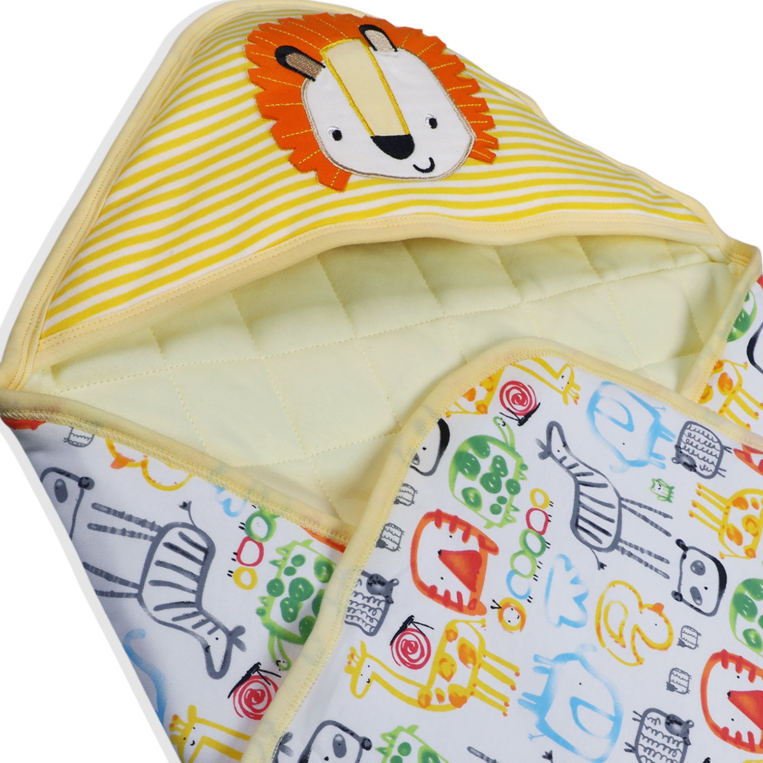 Baby Moo Roaring Lion Warm Hooded Quilted Wrapper - Yellow - Baby Moo