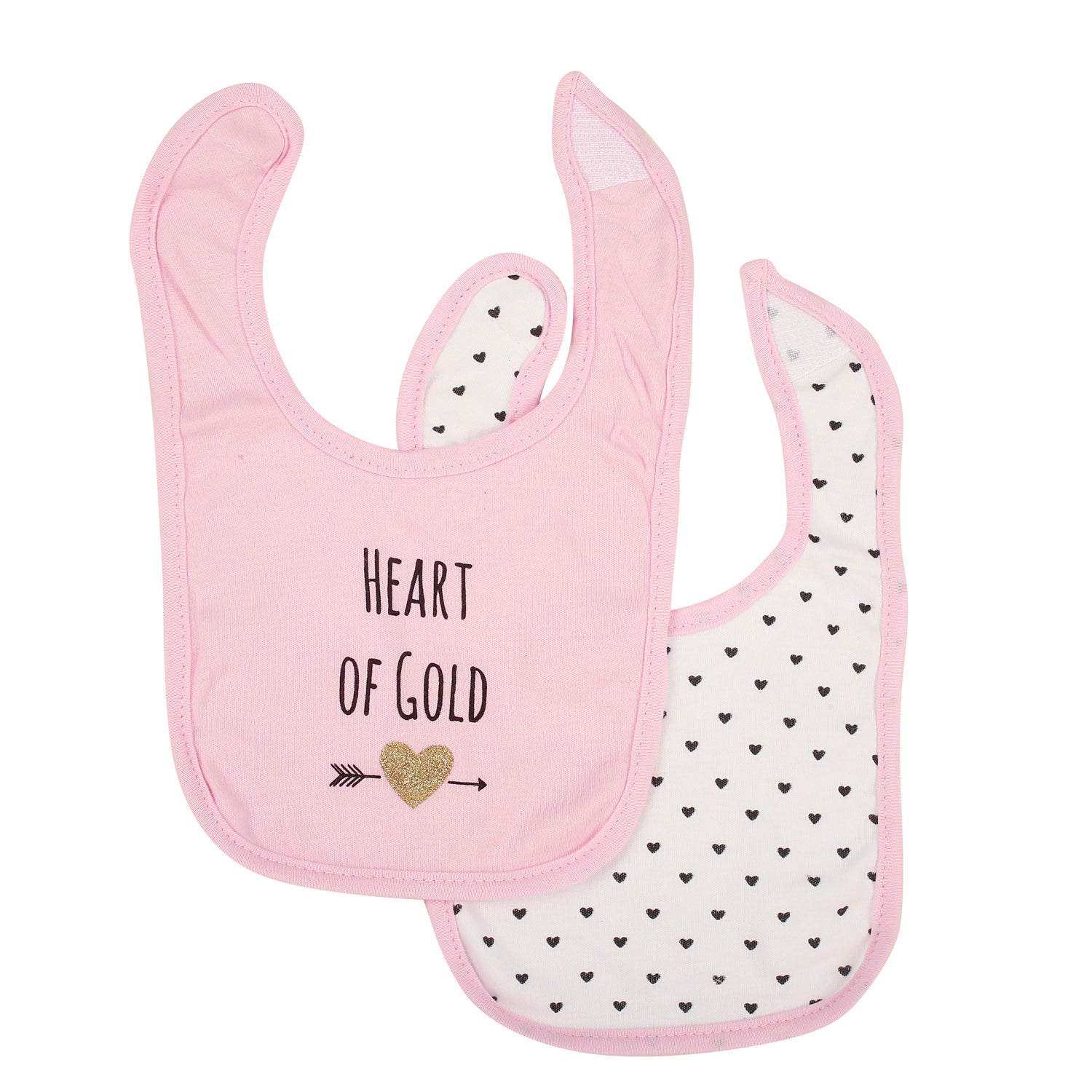 Heart Of Gold Pink 5 Pk Bibs - Baby Moo
