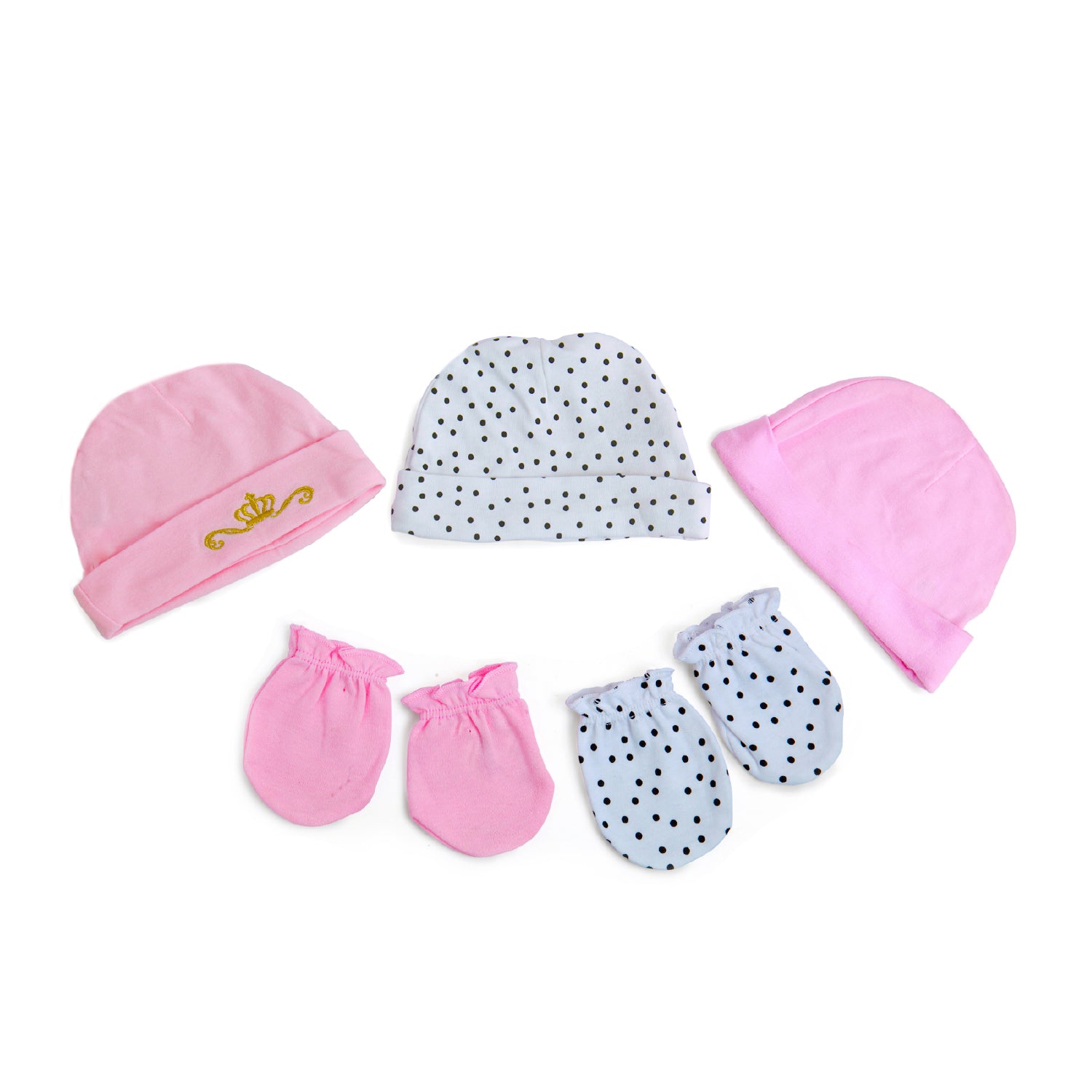Daddy's Princess Pink Set Of 3 Caps And 2 Mittens - Baby Moo