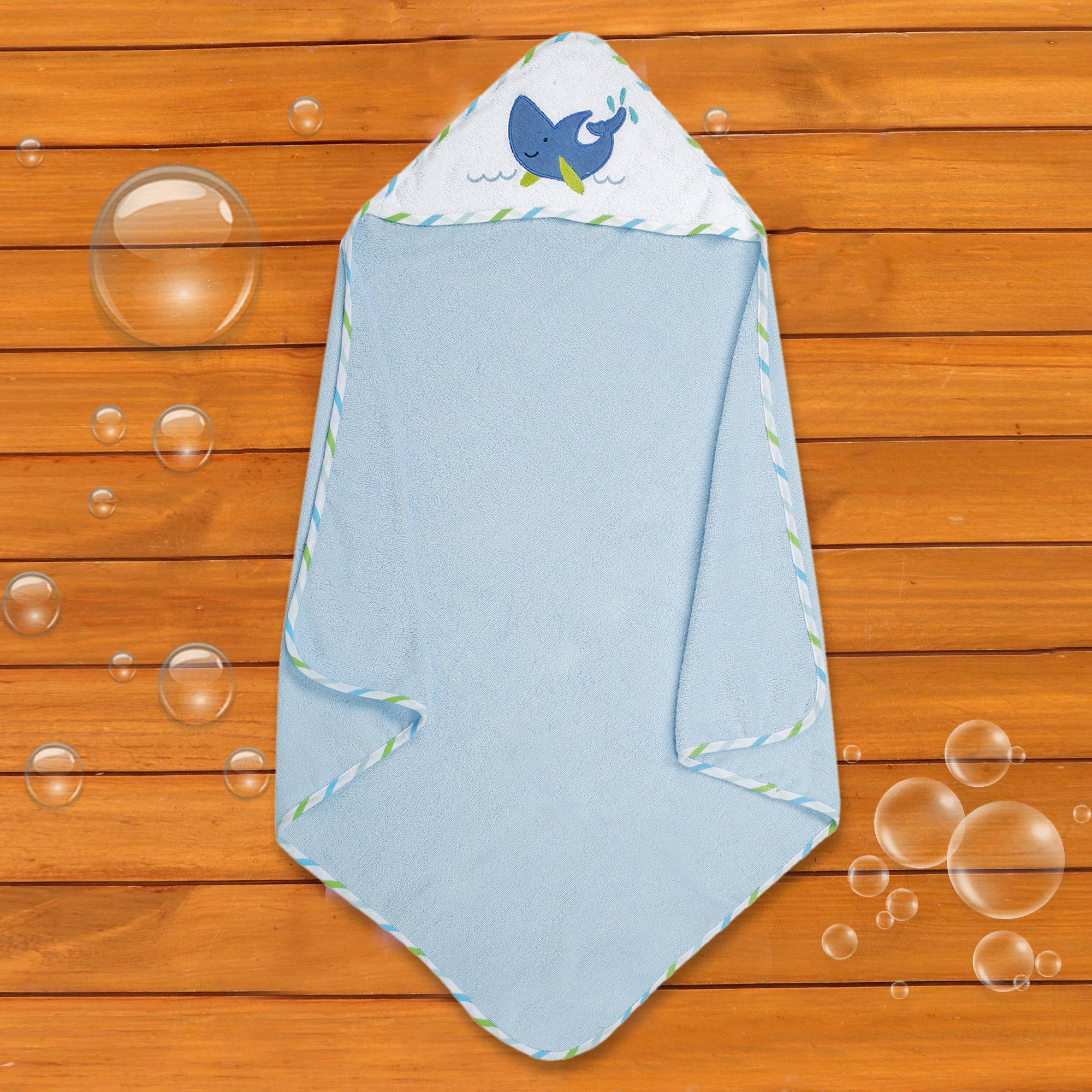 Dolphin Blue And White Hooded Towel - Baby Moo