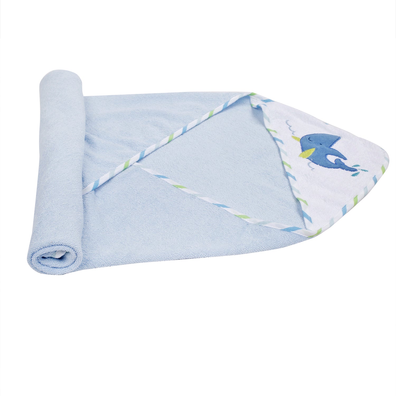 Dolphin Blue And White Hooded Towel - Baby Moo