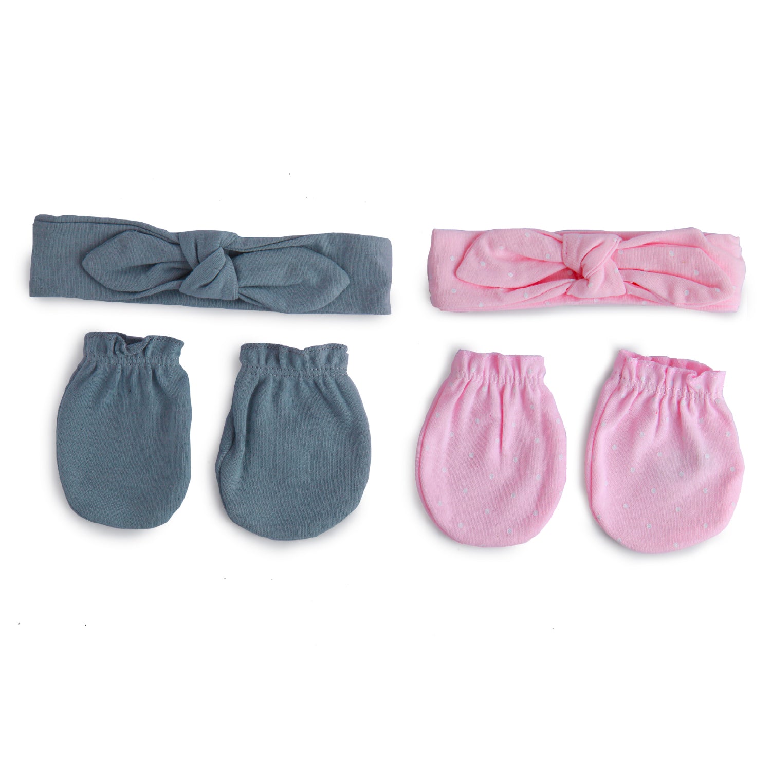 Matching Pink And Grey 3 Mittens And 3 Headbands Set - Baby Moo
