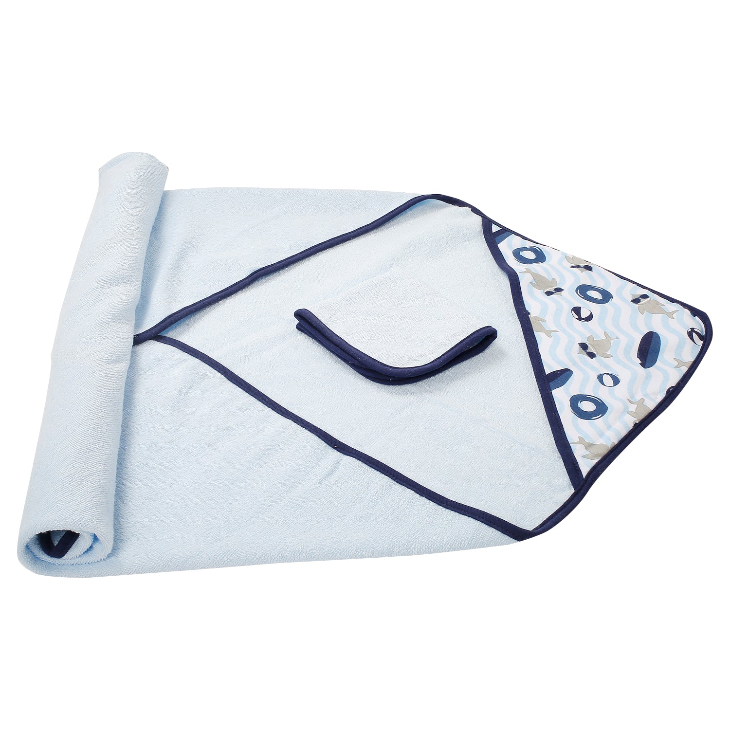 Dolphin Show Blue Hooded Towel & Wash Cloth Set - Baby Moo