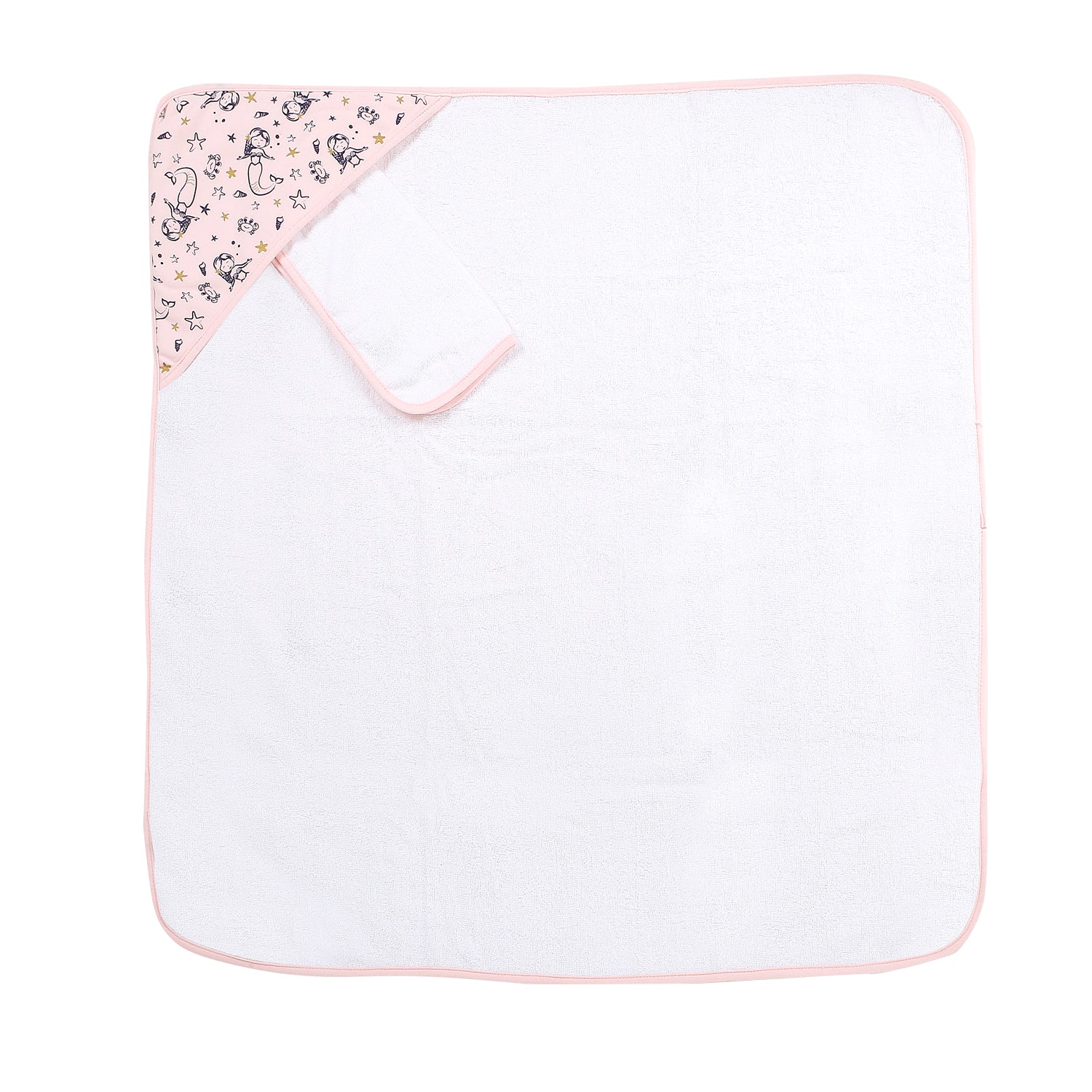 Mermaid Pink Hooded Towel & Wash Cloth Set - Baby Moo