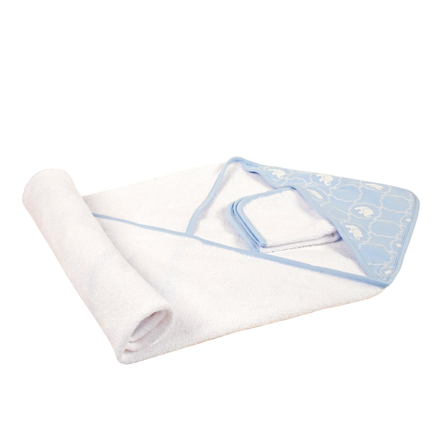 Elephant Blue Hooded Towel & Wash Cloth Set - Baby Moo