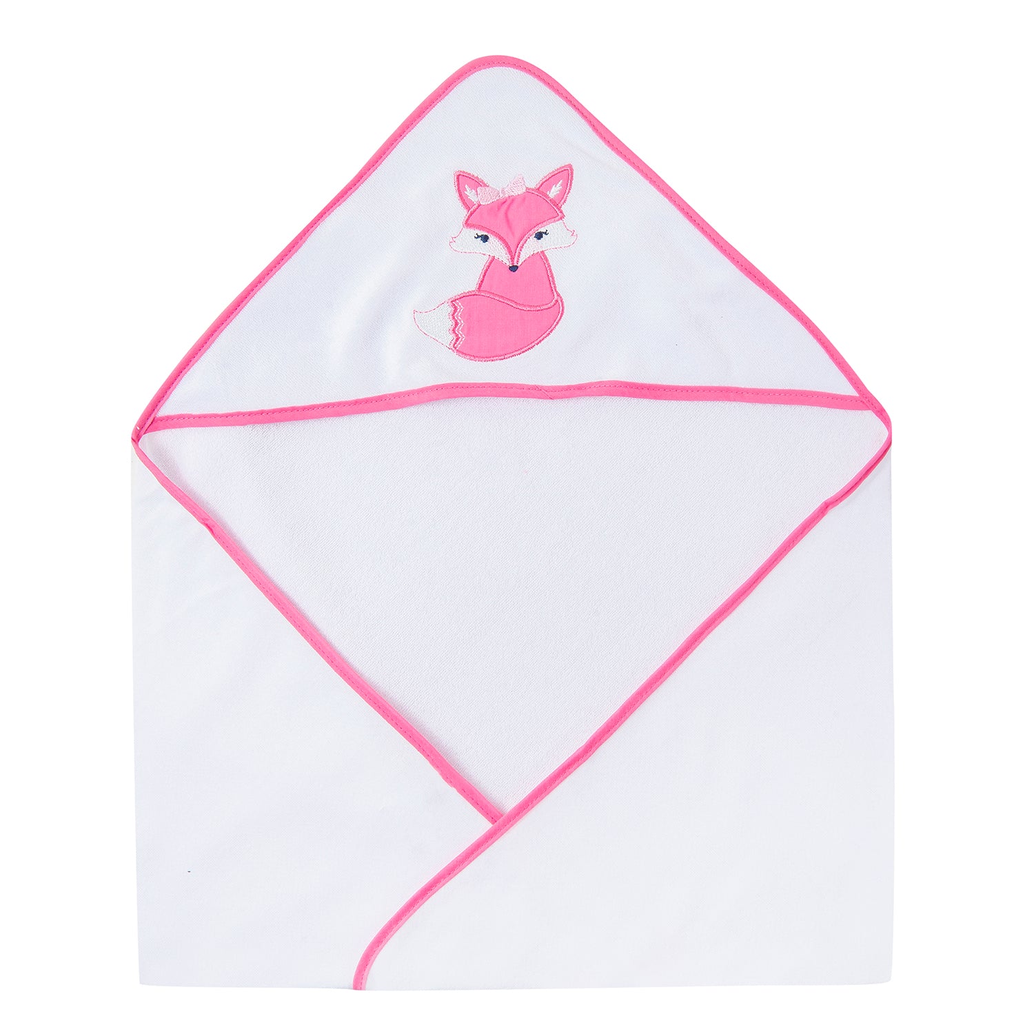 Hooded Towel And 5 Wash Cloth Gift Set Mrs Fox Heart Pink - Baby Moo