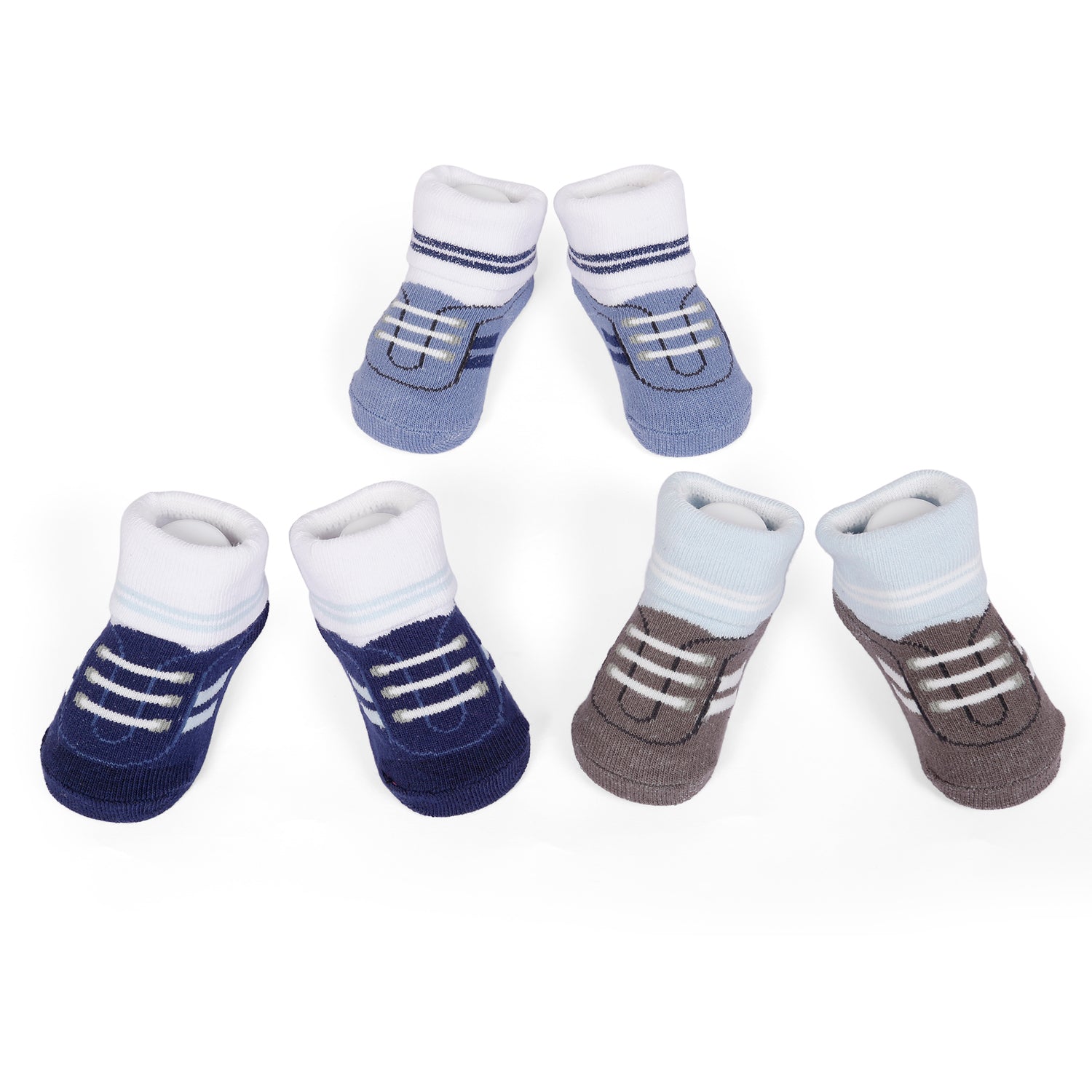 Socks Pack Of 3 Pairs For Newborn Boy Sneaker Print Blue - Baby Moo