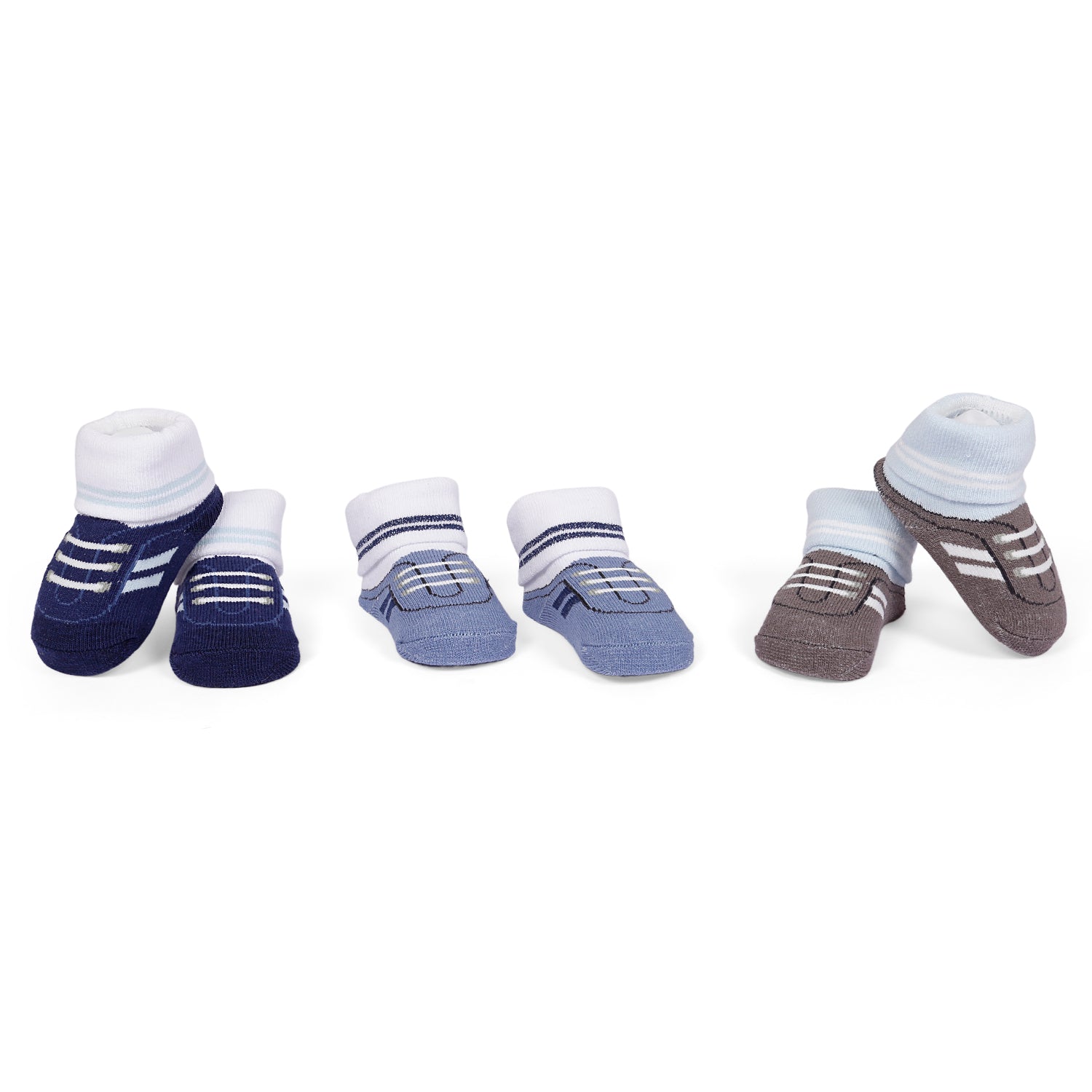 Socks Pack Of 3 Pairs For Newborn Boy Sneaker Print Blue - Baby Moo