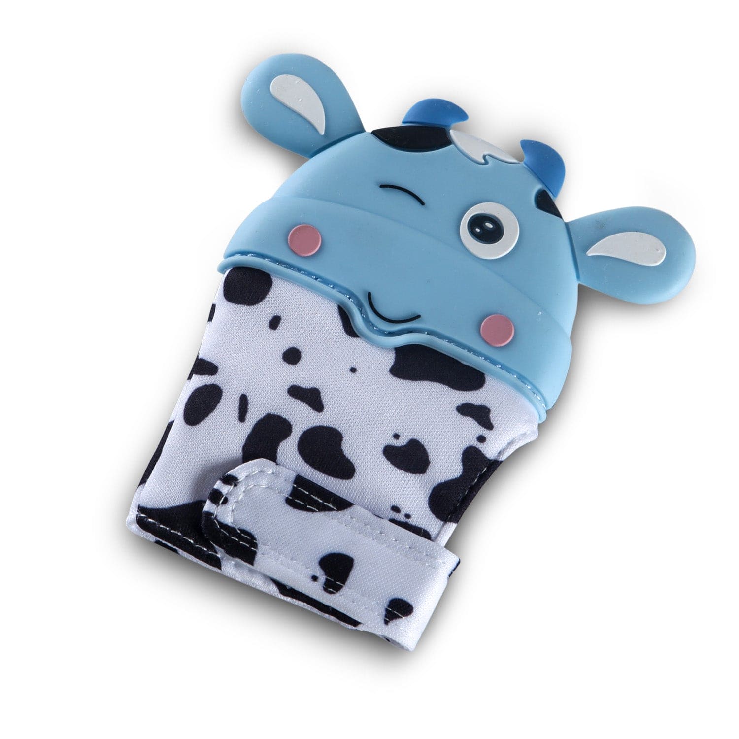 Teething Mitten Silicone Self Soothing Glove 1 Pc Cow Shape - Blue - Baby Moo