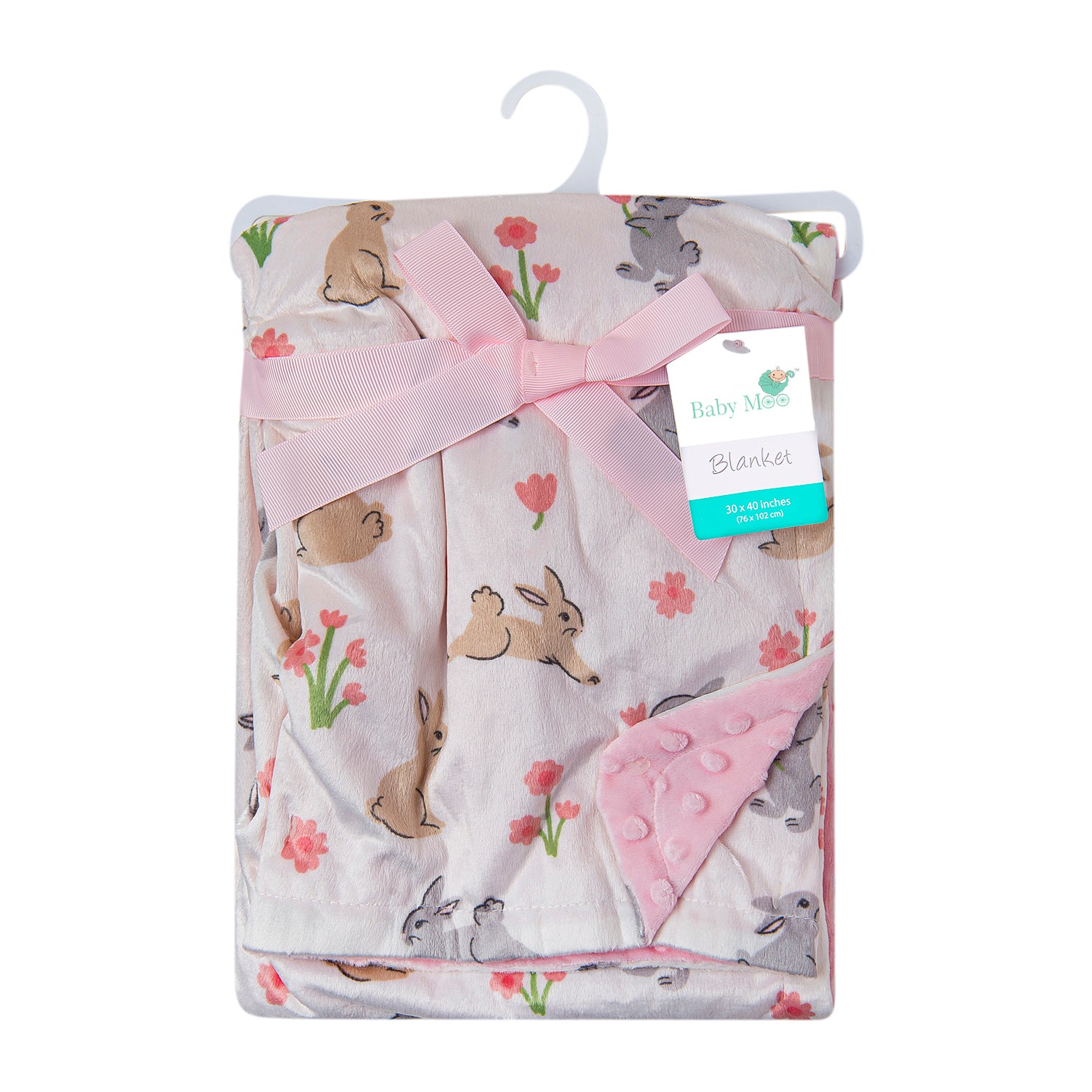 Hopping Bunnies Soft Reversible Bubble Blanket Pink - Baby Moo