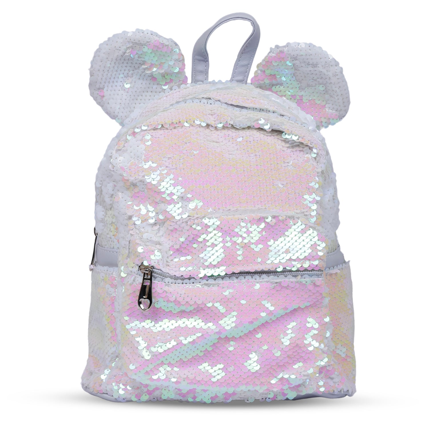 Sequined Dual Tone Backpack Trendy Bag - White, Pink