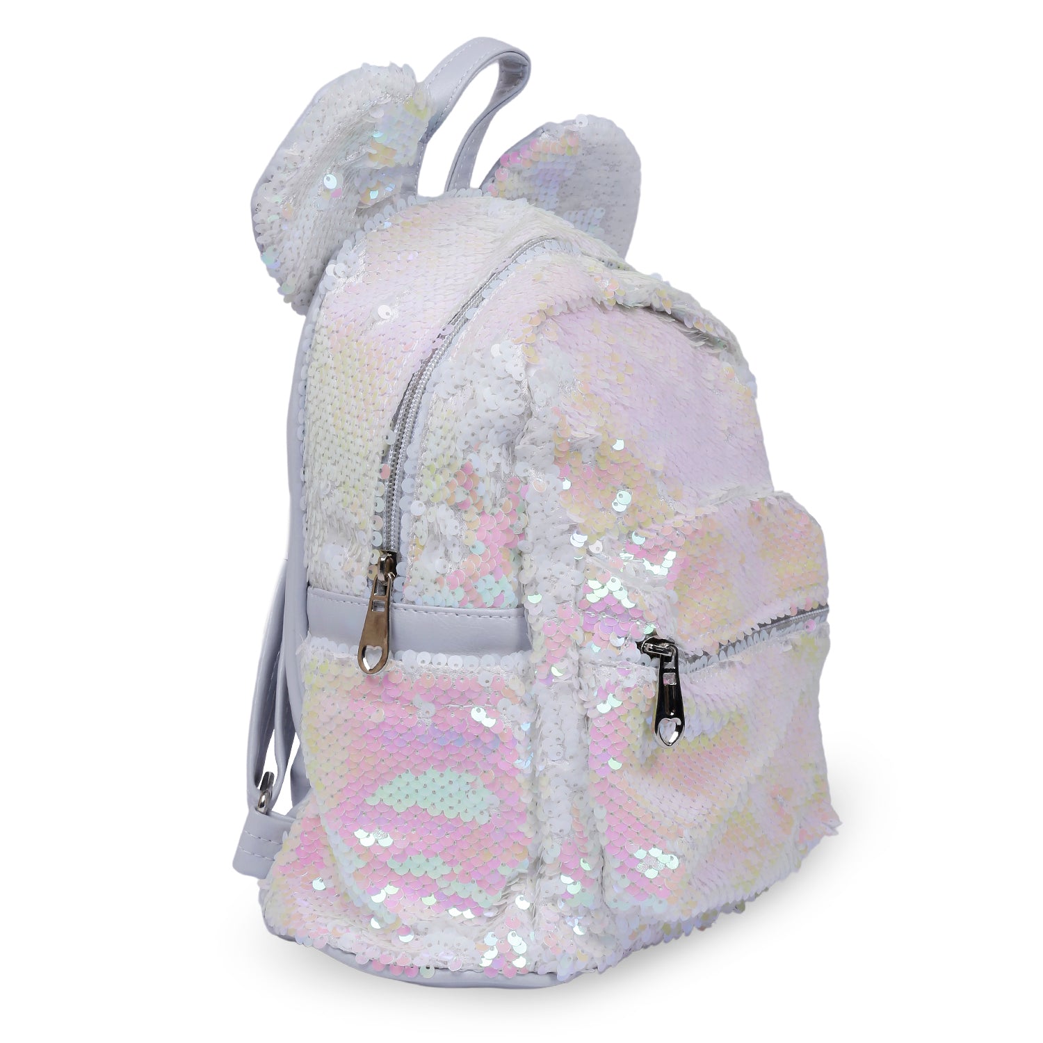 Sequined Dual Tone Backpack Trendy Bag - White, Pink - Baby Moo
