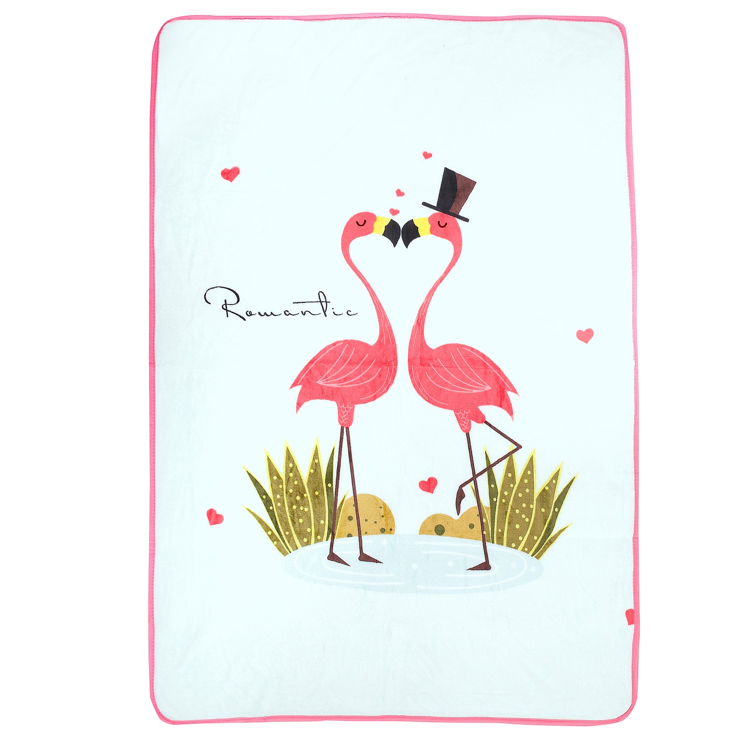 Flamingoes in Love White One Ply Blanket - Baby Moo