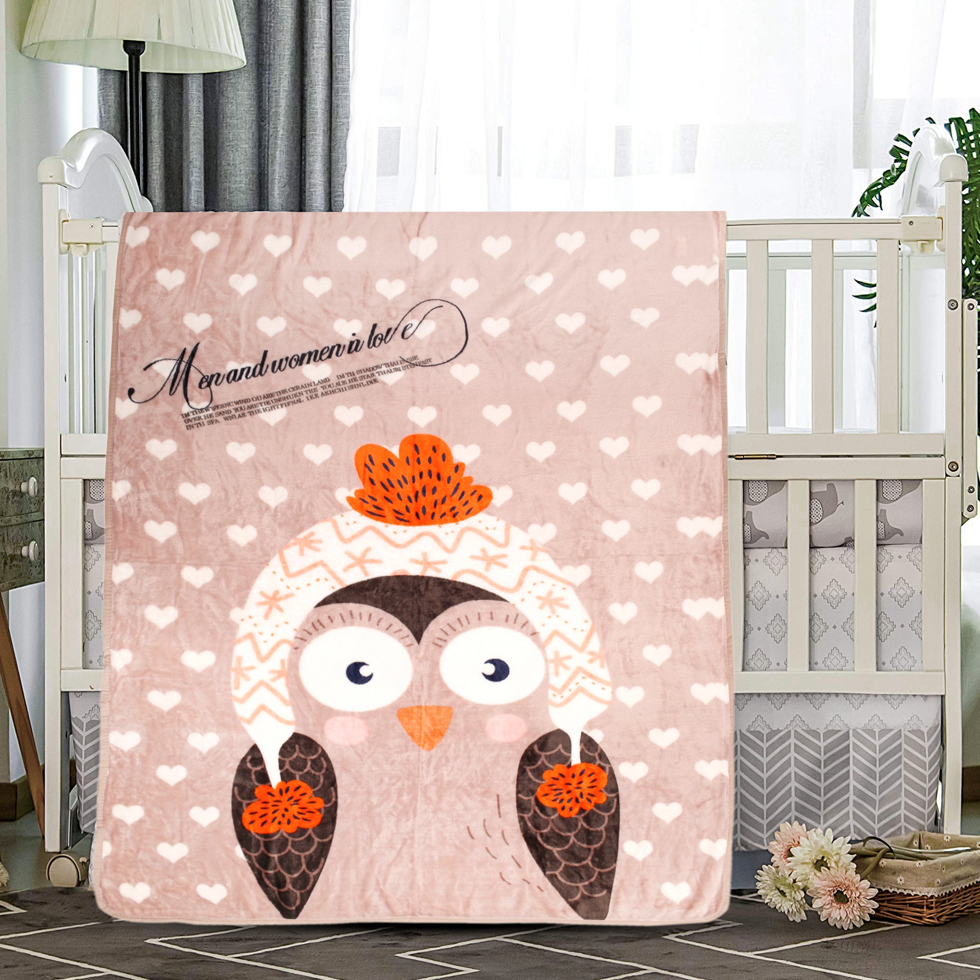 Owl In Love Mauve One Ply Blanket - Baby Moo