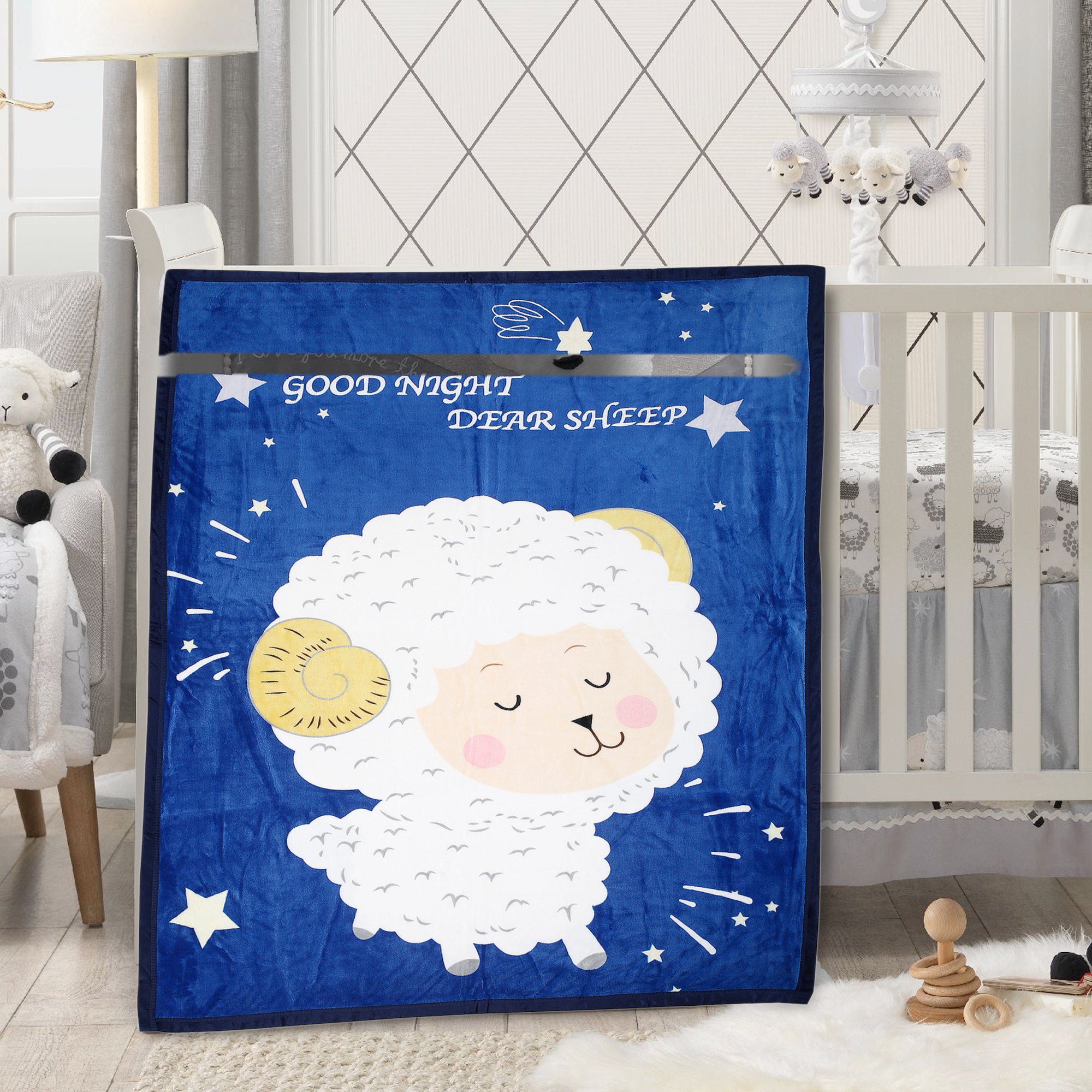 Sleepy Sheep Blue One Ply Blanket - Baby Moo