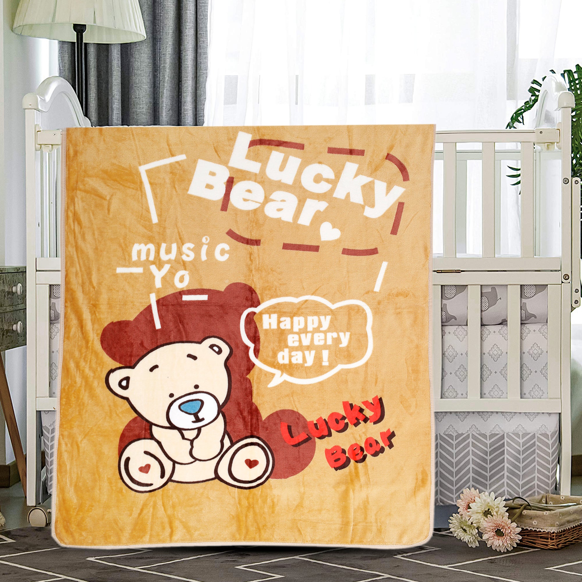 Lucky Bear Brown One Ply Blanket - Baby Moo