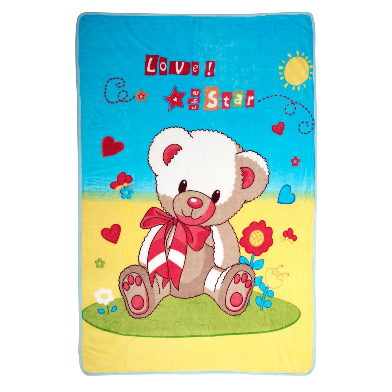 Love You Star Blue And Yellow One Ply Blanket - Baby Moo