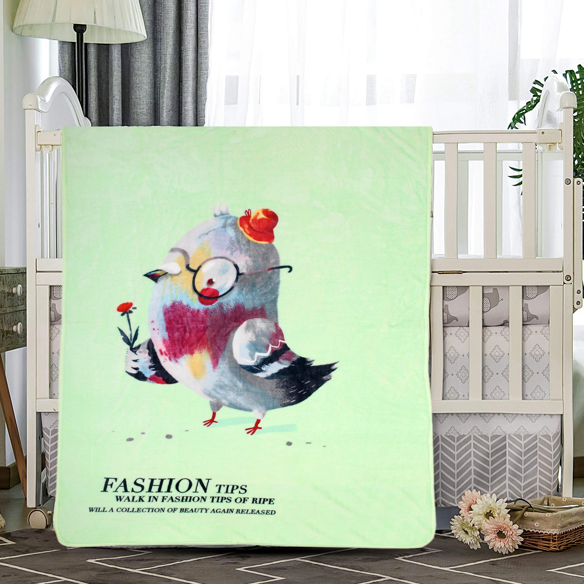 Little Birdy Fashion Tips Green One Ply Blanket - Baby Moo