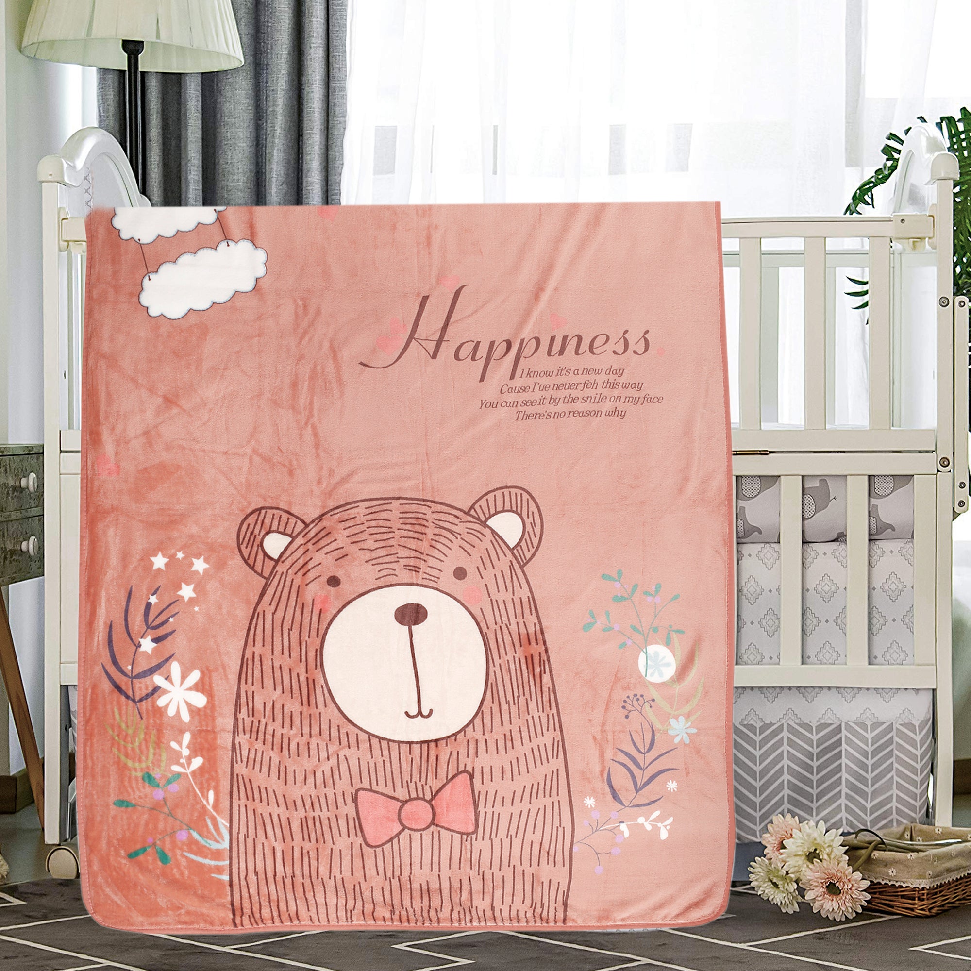 Happy Bear Red And Brown One Ply Blanket - Baby Moo