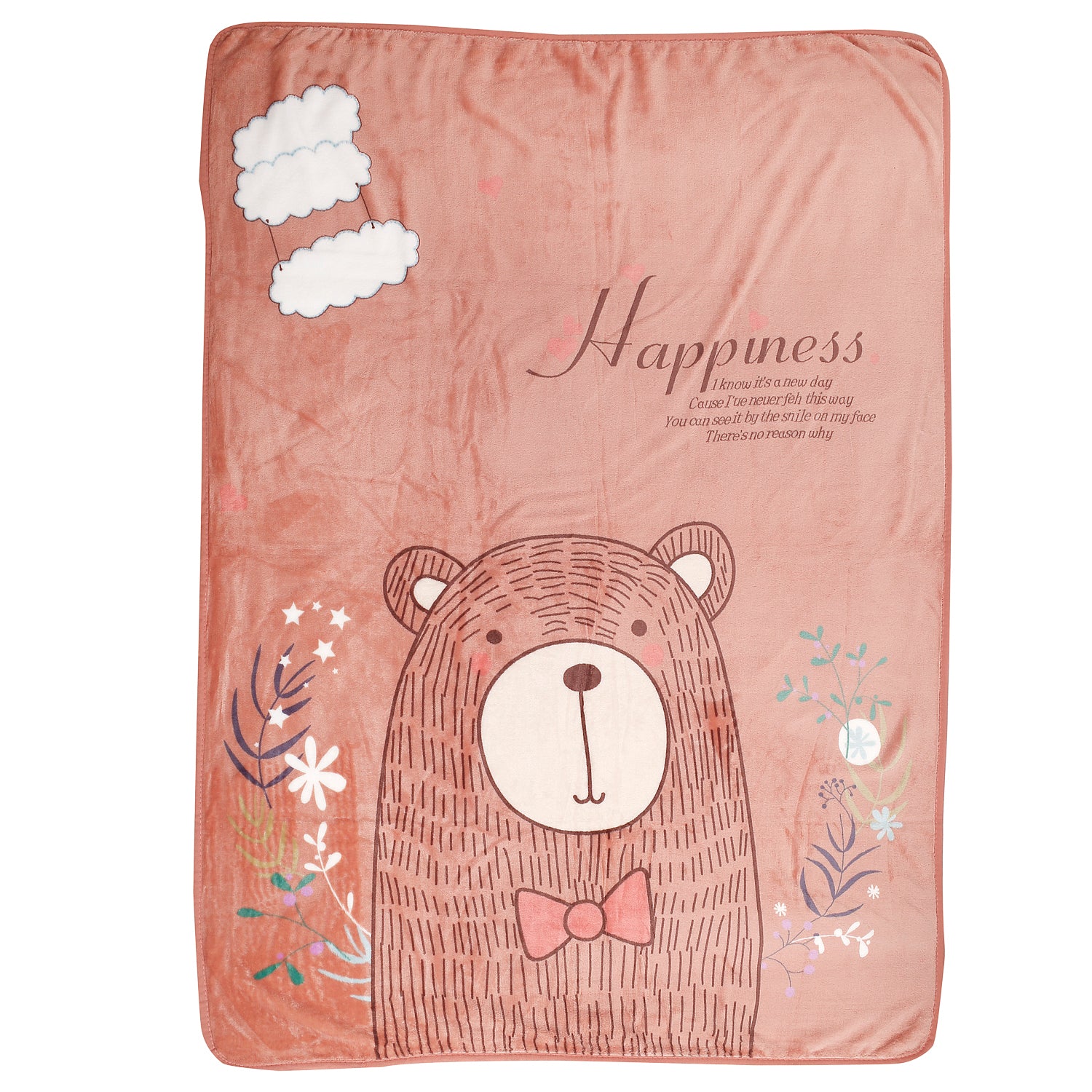 Happy Bear Red And Brown One Ply Blanket - Baby Moo
