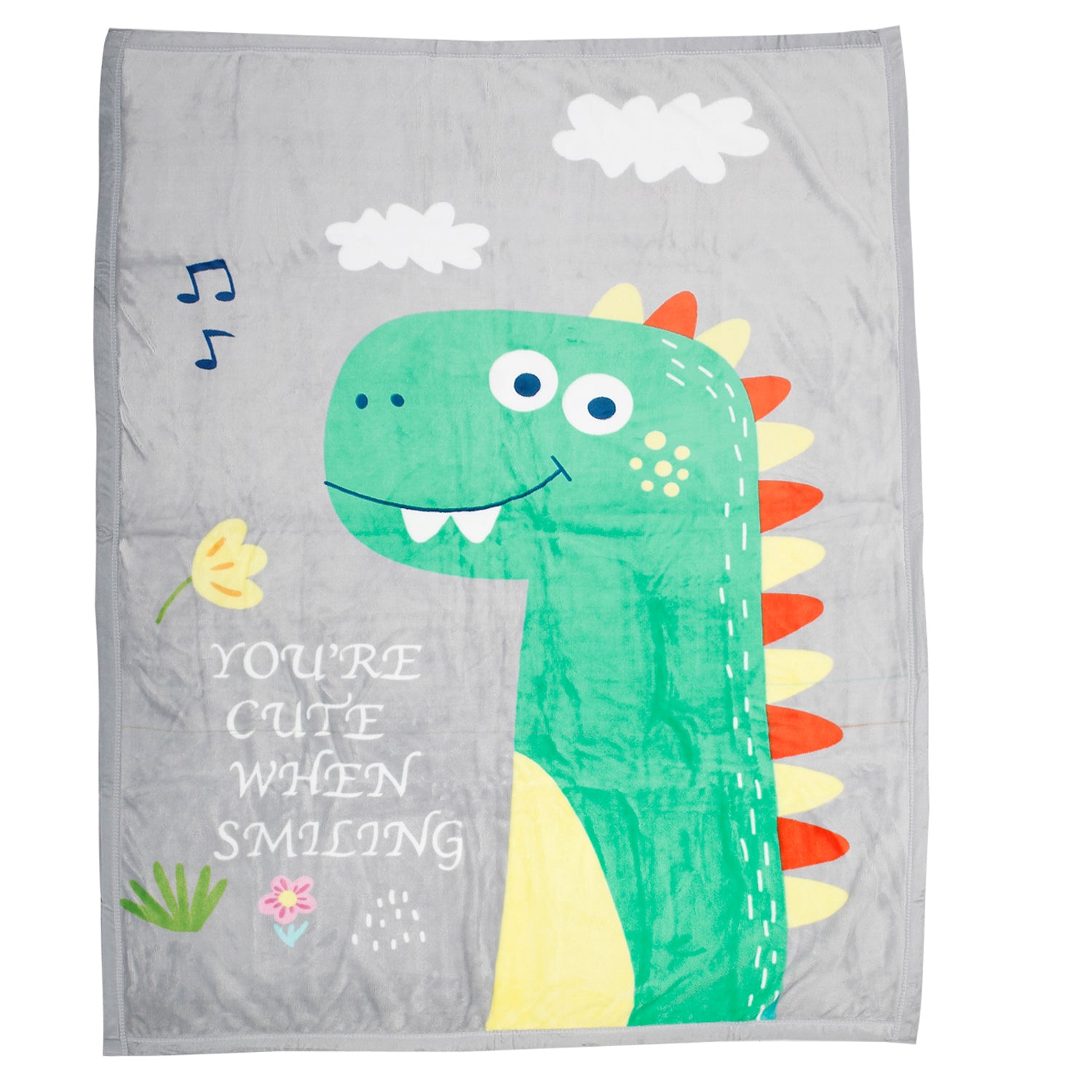 Cute Dino Grey Two-Ply Blanket - Baby Moo
