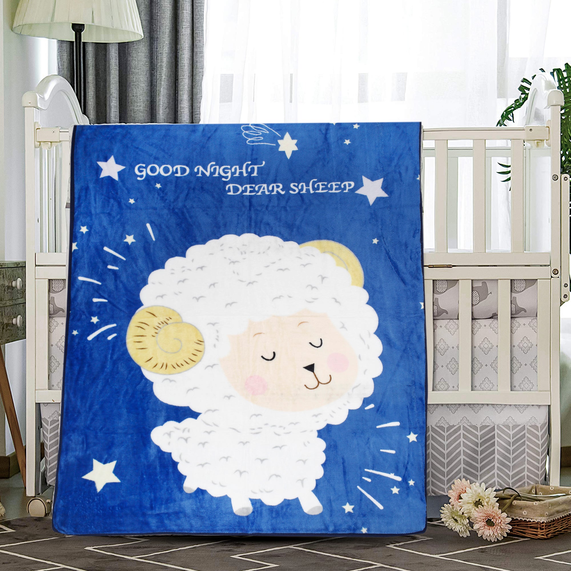 Sleepy Sheep Blue Two-Ply Blanket - Baby Moo