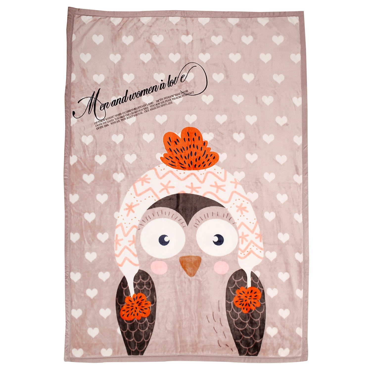 Fuzzy Owl Beige Two-Ply Blanket - Baby Moo