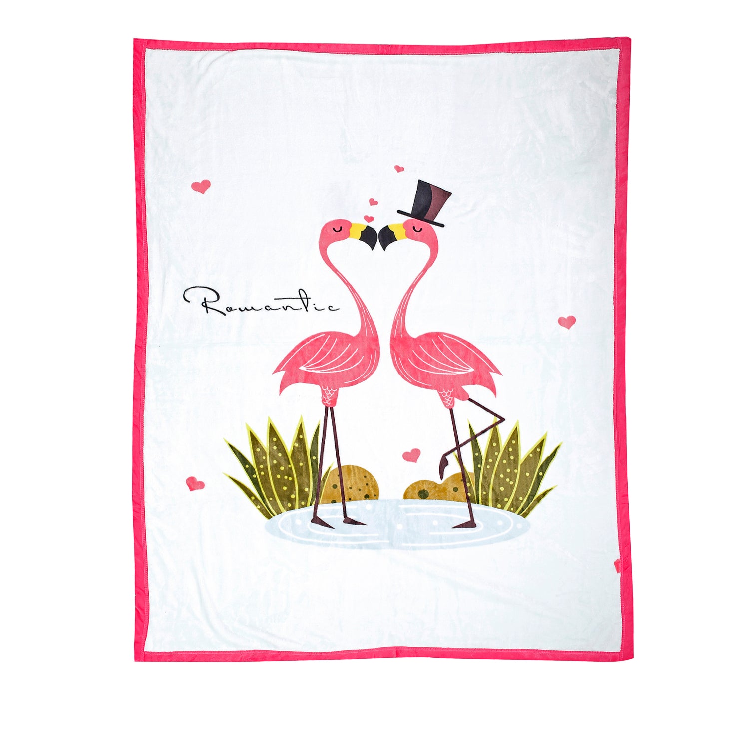 Flamingoes in Love White And Red Two-Ply Blanket - Baby Moo