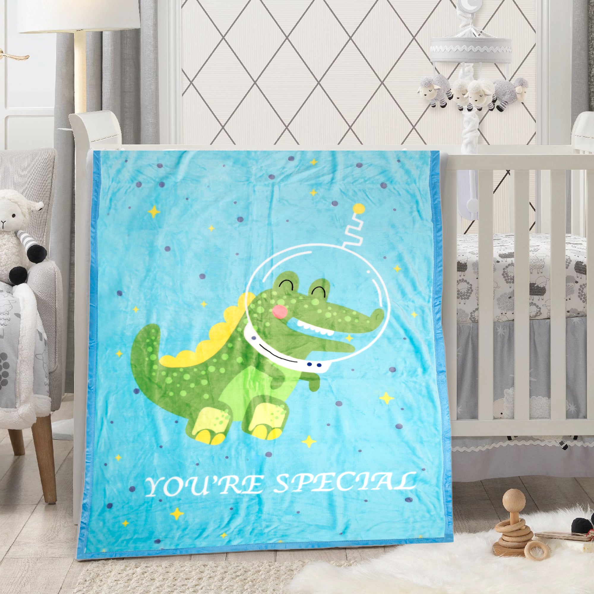 You Are Special Crocodile Blue Two-Ply Blanket - Baby Moo